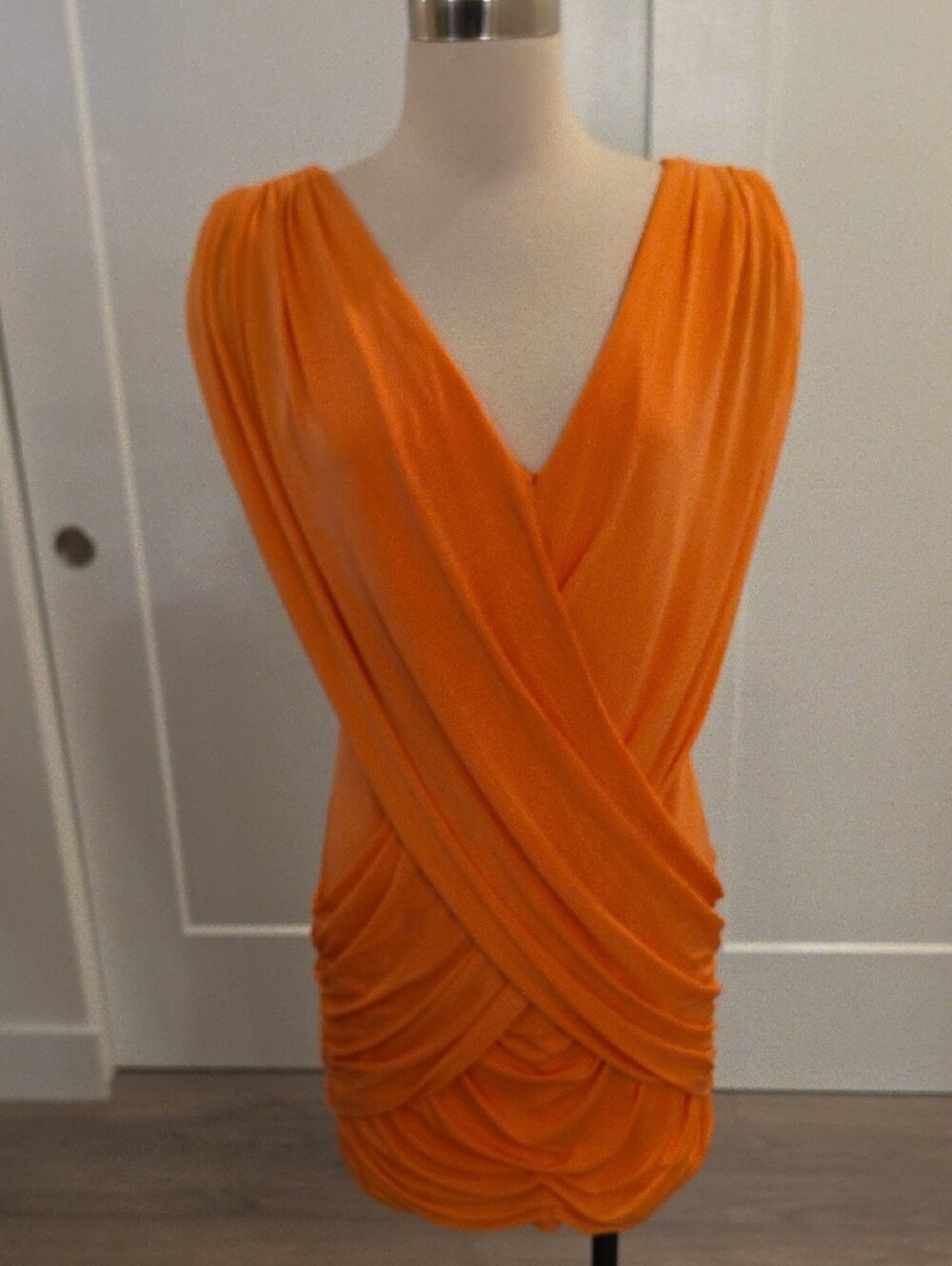 BCBGMaxAzria Orange Draped Mini Dress size L new with tags - Picture 2 of 12
